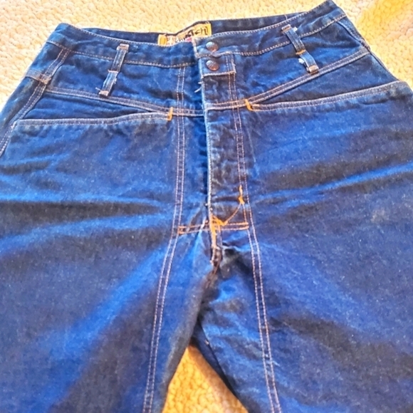Swatch Vintage Unique Cut Pockets High Waisted Sz. 7/8 Blue Jeans - Picture 1 of 11